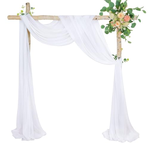 BrillShine Lot de 2 Rideau en Tulle Blanc, 70x560 cm Wedding Arch Drapes Voilage Tissu, Décorations pour Mariage Anniversaire Remise de Diplôme Fête