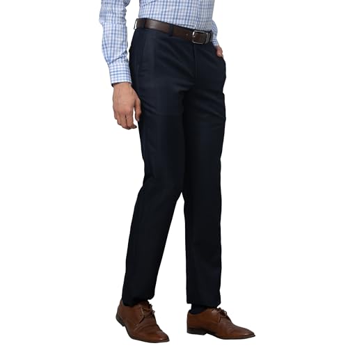 Image of Park Avenue Men's Smart Fit Polyviscose Blend Flat Front Checks Pattern Fancy Blue Formal Trouser