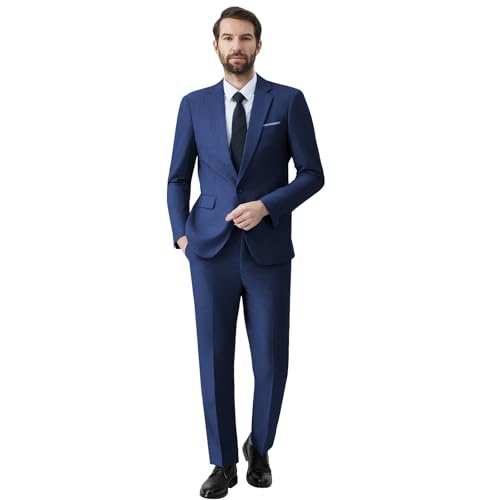 Autsel Anzug Herren Anzüge 2 Teilig Slim Fit Business Herrenanzug Hochzeit 2-Teilig Sakko Anzughose Marineblau XL