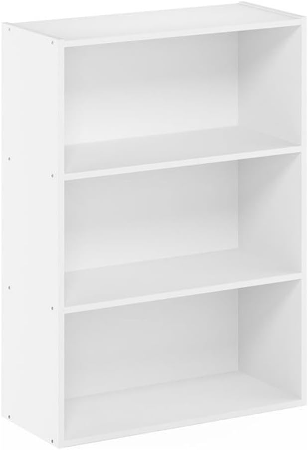Pemberly Row Contemporary 3-Tier Bookcase, Engineered Wood, Adjustable Shelf, Black Finish, 36.1 in H x 24.52 in W x 11.61 in D, Durable Storage Cabinet for Home or Office