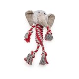 PETLINUS Jouets pour Chiens avec Son et Corde - Peluche résistante avec Anneau de Dentition en Corde - pour Toutes Les Races et Tailles - Accessoires pour Chiens et Animaux domestiques (Éléphant)