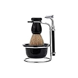 Anself 4-in-1 Men's Manual Razor Set Stainess Steel Stand Holder 5 Blades Wet Shaving Beard Razor Shaving Brush Bowl