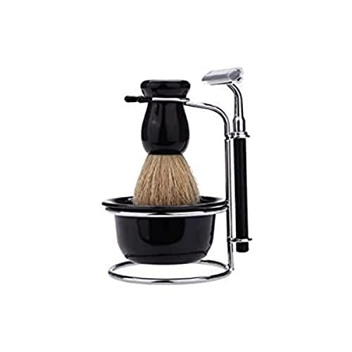 Anself 4-in-1 Men's Manual Razor Set Stainess Steel Stand Holder 5 Blades Wet Shaving Beard Razor Shaving Brush Bowl