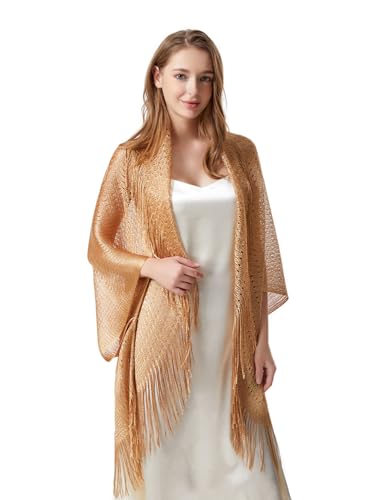 Womens Fringe Shawl Cover Up Lightweight Knitted Evening Wrap Scarf for Wedding Party Prom Cocktail2