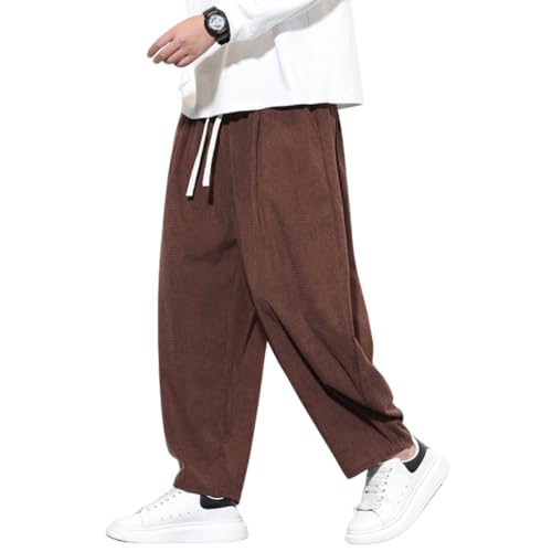 ズボン メンズ パンツ 秋冬服 調整紐 ポケット付き ロングパンツ サルエルパンツ コーデュロイパンツ レトロ ヴィンテージ風 スラックス カジュアル アウトドア 無地 暖かい 分厚い 厚手 裏起毛 防寒保温 スタイリッシュ 人気 Coffee XL
