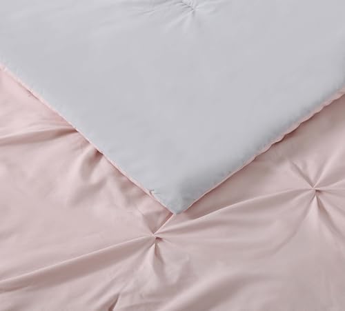 My World Pleated Solid Duvet Sets Blush and Silver Grey Polyester 2-Piece Twin XL Duvet Set, Solid Color Themed, for Kids, OEKO-TEX Certified by My World - Image 2