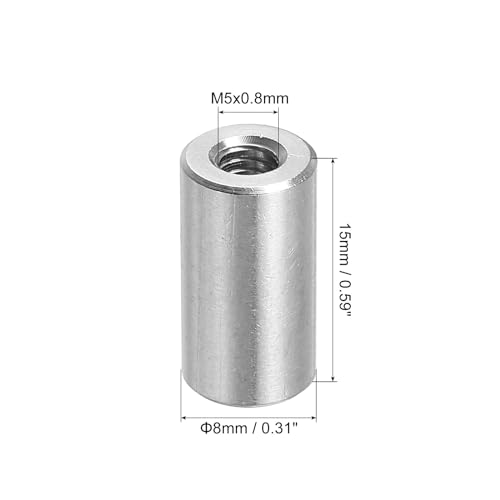 QUARKZMAN 10 Stück M5 Runde Verbindungsmuttern, 304 Edelstahl Kupplungsmutter 15mm Länge Gewindemuffe Stange Stabmutter für Halterung, M5x15x8mm