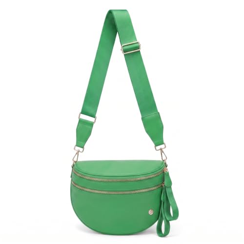 Jooniter Checkered Crossbody Bag Nylon Bum Bags for Women Spacious Handbags Checkered Purse Fanny Packs with Shoulder Strap Kelly Green