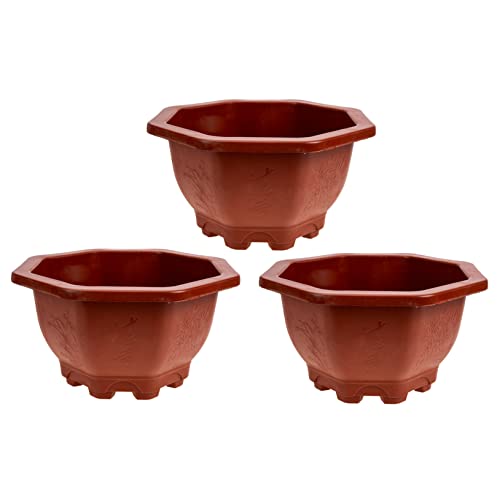Kisangel Macetas De Plástico Transpirables para Plantas Suculentas y Flores En Balcón, Juego De 3 Macetas Octogonales Rojas De 250 Ml, Contenedores Compactos para Jardinería Interior y Exterior