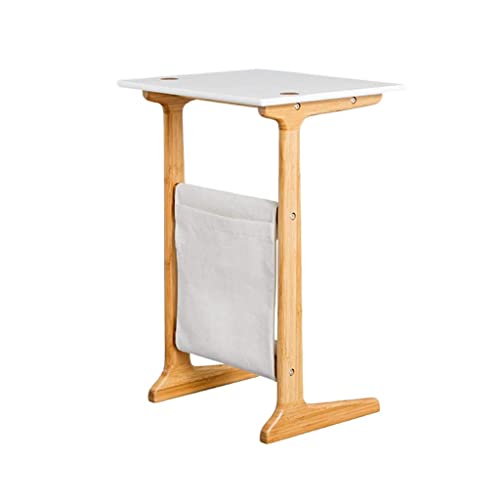 LOFAMI Mesa Auxiliar Minimalista en Forma de C, mesita de Noche Multifuncional Creativa, Mesa Auxiliar, Estante para Sala de Estar con Bolsa de Almacenamiento de Tela Cover