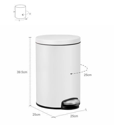 Image of Obsessions EKO Soft-Close Bathroom Trash Can - 12L Stainless Steel Pedal Bin with Lid & Liner, Elegant White Waste Basket for Home & Kitchen