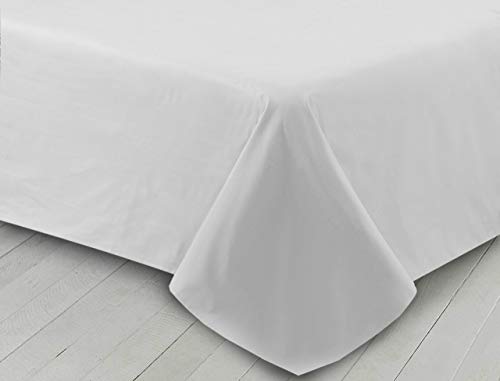 Prime Linens Luxury Polyester Cotton Percale Flat Sheet Bedding - Soft, Cozy, Wrinkle and Fade Resistant Bed Top Sheet White Bedding Double Size Flat Sheet