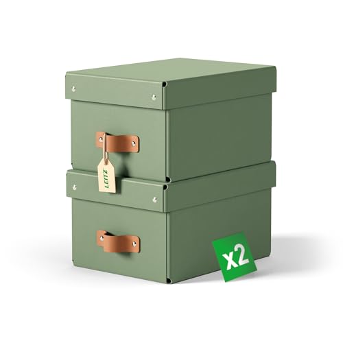 Boîtes de rangement Leitz Puro petit format avec couvercle : 2 boîtes solides, compatibles avec étagères et meubles cubiques, boîtes empilables 7L pour...