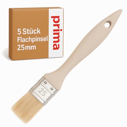 Lot de 5 pinceaux plats 25 mm | Pinceaux à peinture et à lasure | Qualité professionnelle | Poils synthétiques/naturels | Manche en bois | Pour vernis et lasures (5 pièces, 25 mm)