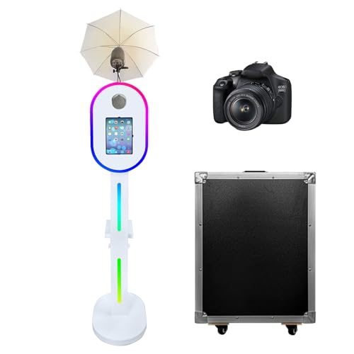 Portable Photo Booth with Flashlight Compatible with ipad,Remote or APP Control,Music Sync,Supports Connection of Camera and Printer (White, Machine+Camera)