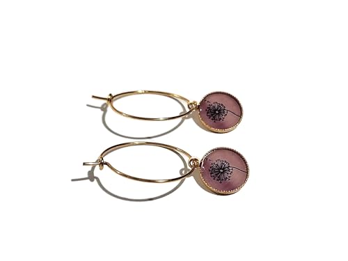 Pendientes de aro de acero y oro de 24k con diente de león, el regalo romántico ideal