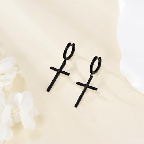 POPLYKE Sterling Silver Hanging Cross Earrings Cross/Ankh/Faith Hoop Earrings for Men Women3