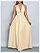 Floerns Women's Elegant Deep V Neck Halter Dress Sleeveless Backless Flowy Maxi Dresses Apricot Large