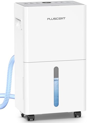 1500 Sq.ft Dehumidifier for Basement, PLUSCENT Max 21 Pint/Day Dehumidifiers for Home, Large Room, Bedroom with Drain Hose, Smart Humidity Control & Monitor, 3 Operation Modes, 24H Timer, Auto Defrost
