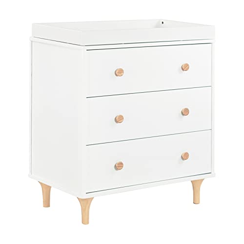 Image of Babyletto Lolly 3-Drawer Changer Dresser with Removable Changing Tray in White and Natural, Greenguard Gold Certified