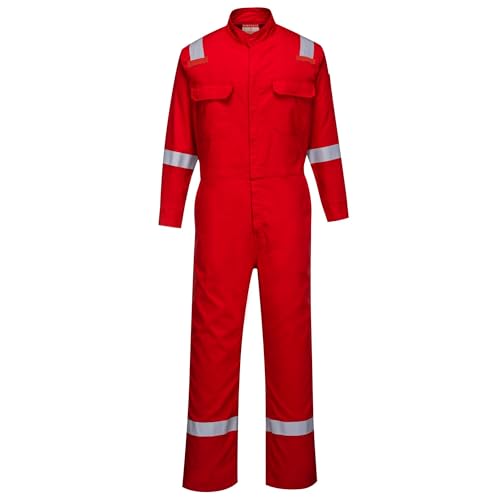 Image of Portwest FR94 Bizflame Fire Resistant Coverall with FR Reflective Tape ASTM NFPA, Red, X Large
