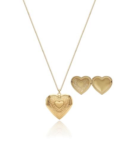 Watforsh Gold Heart Pendant Locket Necklace for Women, Trendy Box Chain Photo Necklace for Mother's Day