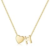 Turandoss Heart Initial Necklaces for Women Trendy, 18K-Gold-Plated Dainty H Heart Tiny Initial Necklaces Letter Jewelry for Women