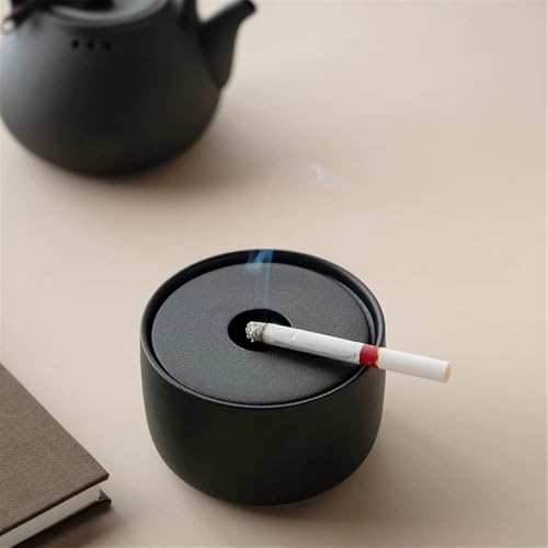 Cendrier orbiculaire avec couvercle en céramique portable anti-odeur noir - 6