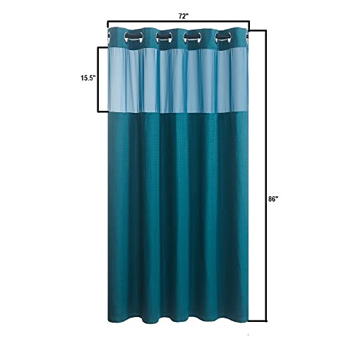 Wpm No Hooks Required Shower Curtain With Snap-In Liner Waffle Weave Design, Hotel Grade Style Waterproof & Washable, Mesh Top Window Easy Snaphook Bathroom Teal Curtains (72"X86" W/Liner, Teal) #TOP1