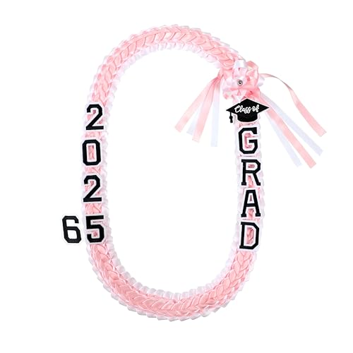 Graduation Leis Class of 2025 Grad Handmade Ribbon Lei Double Braided Ribbon Necklace with Grad Letters,47.2Inch - Main Image