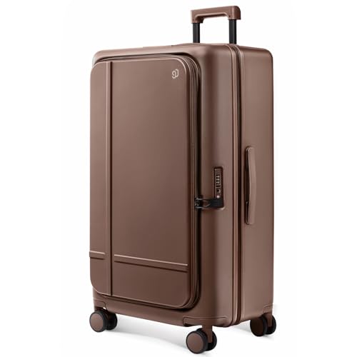 Image of NINETYGO Large Checked Luggage 29 Inch, Flat Top Opening Check In Luggage with Brake Wheels, Expandable, Coffee-Infused PC Hard Shell, Eco-Friendly, TSA Lock, 360 Spinner Wheels (Latte)