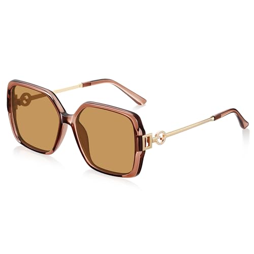 Retro Square Sunglasses for Women Oversized Vintage Style Sun Glasses UV Protection Metal Temple