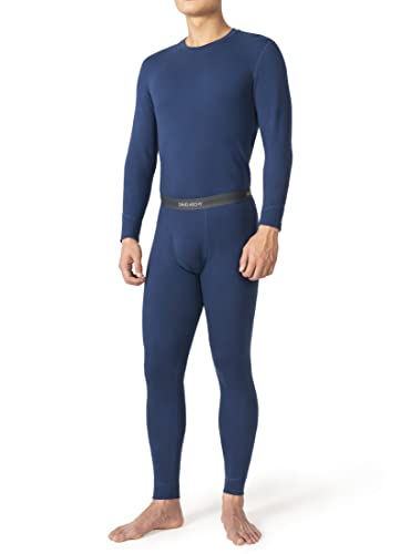 DAVID ARCHY Herren Weiche Fleece Gefütterte Thermounterwäsche Rayon-Acryl-Mischfaser Thermohose Warme Basisschichten Hose, Marineblau - Thermo-Set - Baumwolle, Large Cover