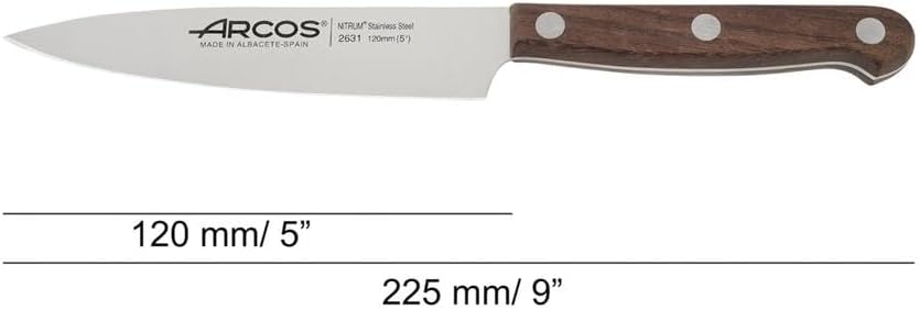 Arcos Vegatable Knife 5 Inch Stainless Steel. Professional Vegetable Knife for Peeling Fruits and Vegetables. Ergonomic Polyoxymethylene Handle and 120 mm Blade. Series Atlantico. Color Brown.
