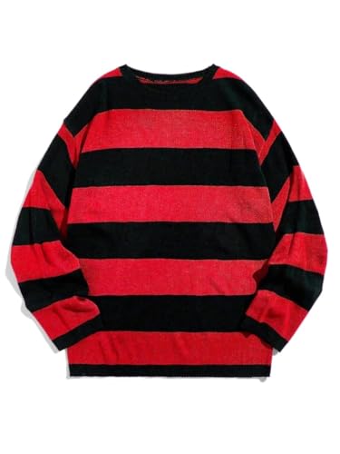 Men's Pullover Sweater Striped Colorblock Drop Shoulder Round Neck Sweaters