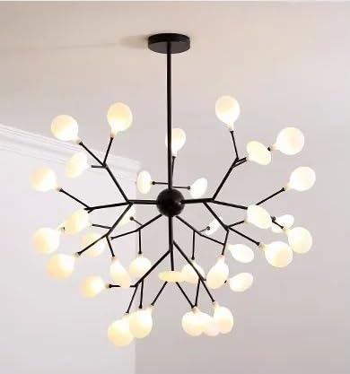 Lustre moderne créatif nordique à LED noir à 54 lumières pour grand salon
