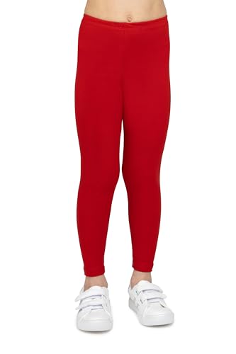 looksy Girls Red Cotton Leggings Ankle Length Soft Breathable Pants for Kids Perfect for School Dance Sports and Everyday Wear, 9 Years (134 cm)