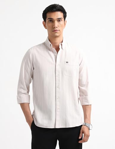 Image of Arrow Striped Slim Fit Mens Casual Shirts - 100% Cotton, Breathable & Comfortable, Full Sleeves Shirts for Men