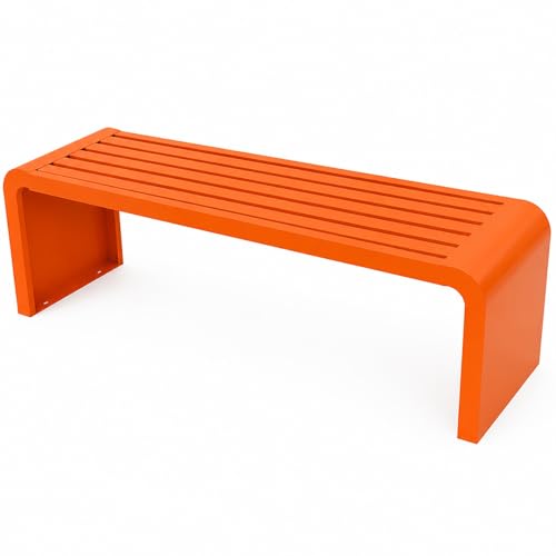 Image of WXXSHGDW Outdoor Patio Garden Bench, Metal Bench, All-Weather Outdoor Park Bench, for Garden, Porch, Park, Balcony, Outside, Load Capacity 660lbs(Color:Orange,Size:180cm/70in)