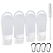 Bigqin Silikon-Reiseflaschen 90ml Sets, 4 auslaufsichere Flüssigkeitsbehälter mit Karabiner, Reinigungsbürste, wiederverwendbare tragbare Behälter für Shampoo, Lotion, Duschgel, durchscheinend