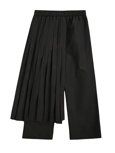 OYOANGLE Men's Skirt Pants Loose Wide Leg Asymmetrical Pleated Japanese Harajuku Kimono Trousers3