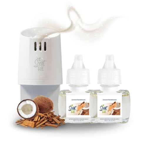 Scent Fill Coconut Sandalwood Plug in Air Freshener Scented Oil Refills 2 Refills + Diffuser