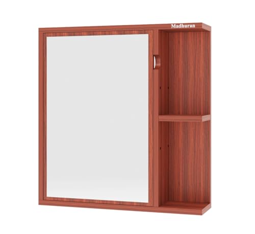 Image of Madhuran Alfred Engineered Wood Wall Mounted Cabinet Mirror (Teak Finish) Makeup Dressing Storage Organizer Box Stand Cabinets Accessories Shelves Decoration Items