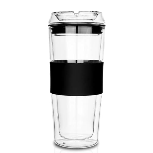 Double Wall Glass Coffee Travel Mug with Lid