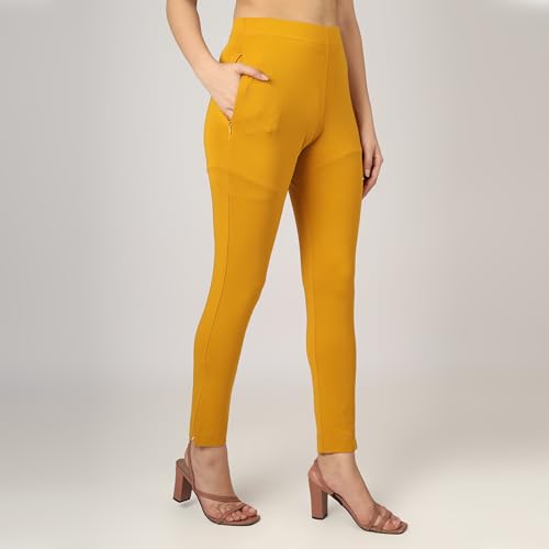 Image of ON&ON Women's Cotton and Lycra Stretchable Slim Fit Straight Pant | Trouser for Casual Wear and Office Wear