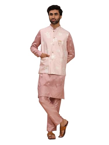 Mens Silk Kurta Trouser Set With Embroidered Waistcoat (Nehru Jacket) (C-126)