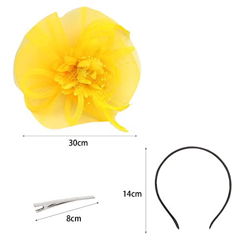Girls Fascinators Hat Cocktail Tea Party Hair Clip Veil Headband Wedding Bridal Flower Hat Headwear Vintage Headpiece Yellow #TOP4