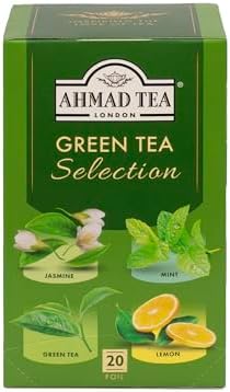 Green Tea, Green Tea Selection, Lemon Green Tea, Jasmine Green Tea, Mint Green Tea, & Green Tea Teabags, 20 ct (Pack of 1) - Caffeinated & Sugar-Free