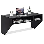 COSTWAY Wall Mounted Computer Desk, Wood Floating Laptop Table Writing Workstation with 3 Storage Compartments, Space Saving Home Office Desk Hanging Table for Bedroom Living Room, 108x52x53cm (Black)
