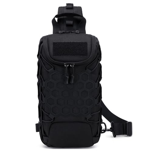 Bolso de pecho con múltiples bolsillos y correa ajustable para hombre en color negro